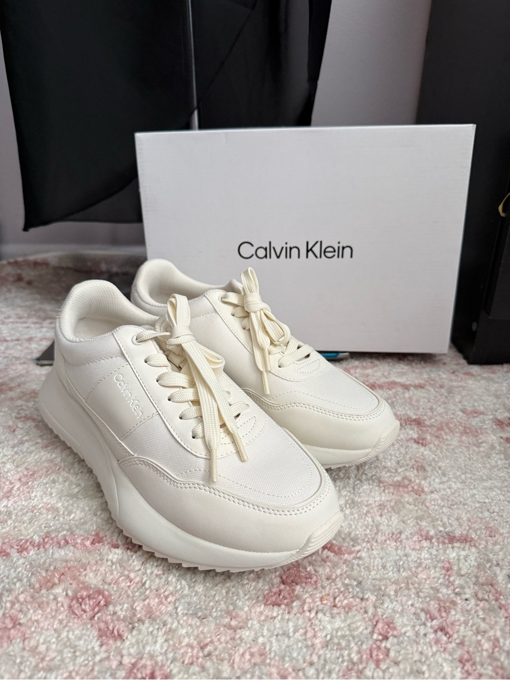 Calvin Klein Cream Platform Sole Lace-Up Sneakers